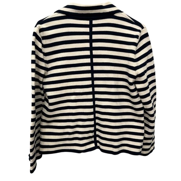 J.Crew Womens Striped Blazer Jacket Size L Navy White Wool Blend Double-Breasted - Picture 2 of 8